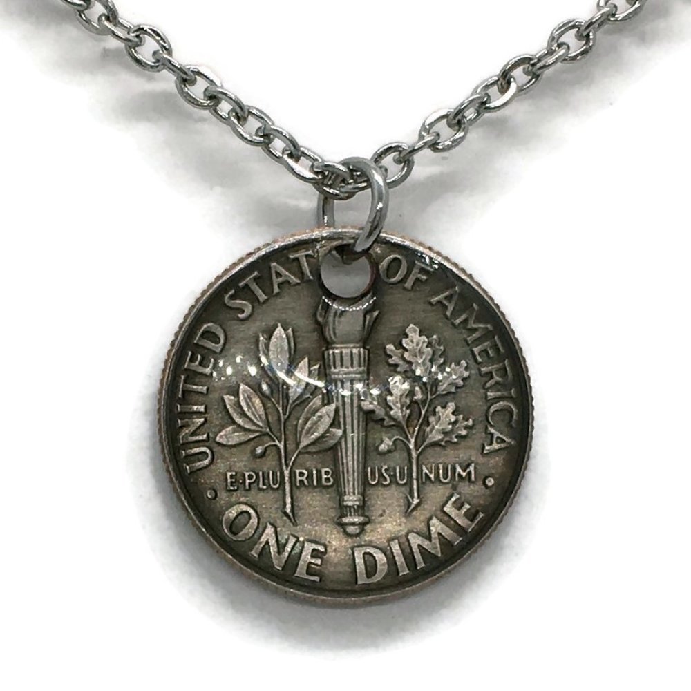 US Dime Coin Cabochon Necklace Domed Resin Handmade Unisex 18" Stainless Steel
